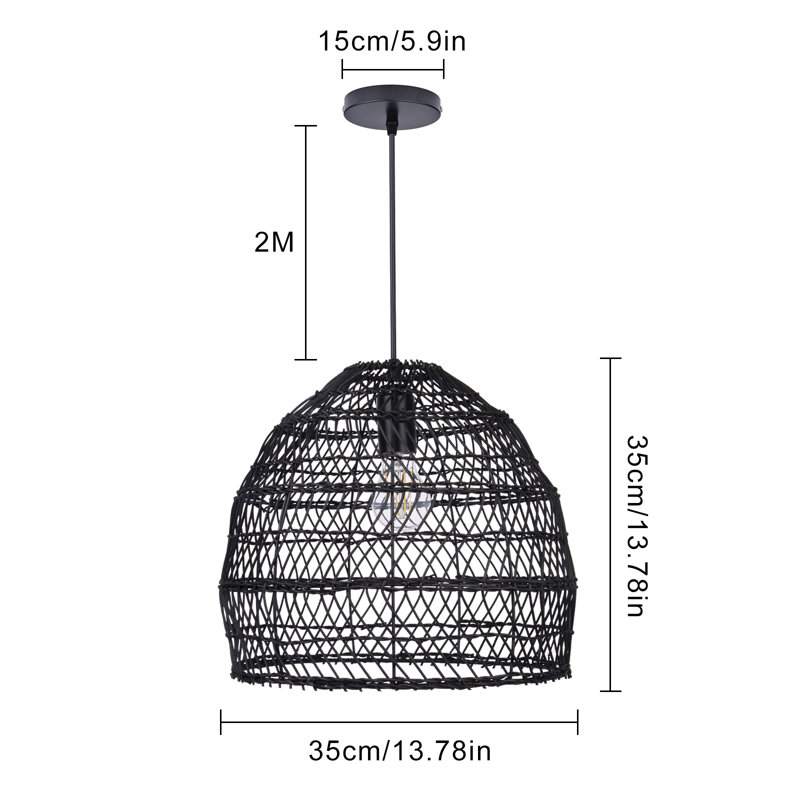 Luminaire suspendu en forme de dôme noir à 1 lumière Aracelie, H 13,77 po x l 13,77 po x P 13,77 po
