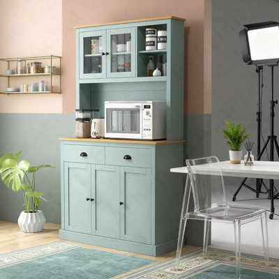 Kitchen Pantry Storage Cabinet Buffet Hutch Drawers Glass Doors Adjustable Shelves Anti-Tipping