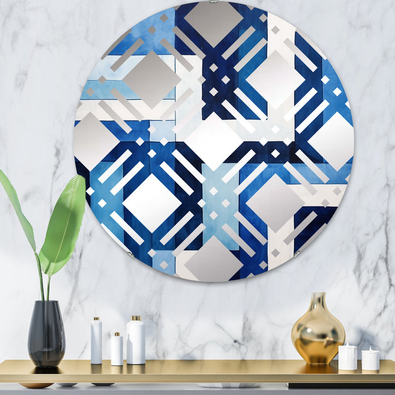 Miroir décoratif à carreaux bleu saphir symétrique bleu MIR105953 C, 31,4 po x 31,4 po