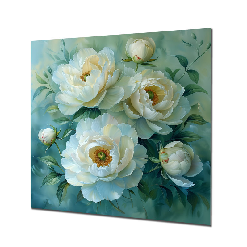 Blanc, vert, jardin, fête, pivoines - pivoines, art mural, salon, Sans cadre, H 16 po x l 16 po