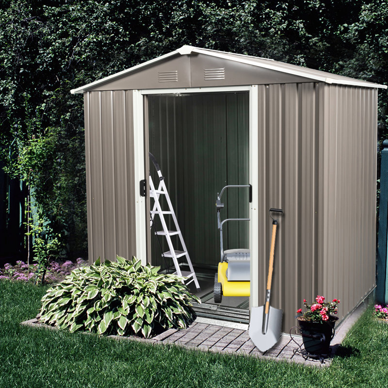 6Ft X 5Ft Outdoor Metal Storage Shed Gray - Galvanized Iron For Weather- And Structures Durability Functionality, Gray