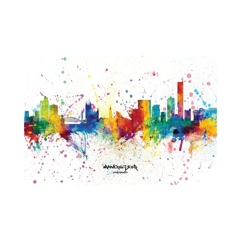 Manchester England Skyline Splash by Michael Tompsett - Wrapped Canvas Gallery-Wrapped Canvas Giclée, 20.32 cm H x 30.48 cm W