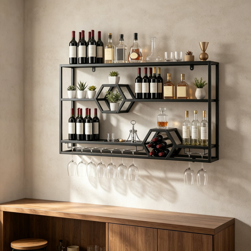 Wine Bottle & Glass Rack Black