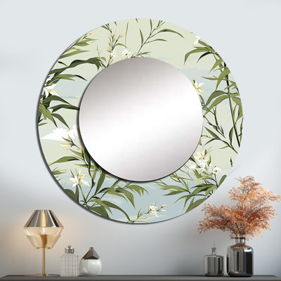 Motif de bambou tropical tropical - miroir mural tropical unique, miroir rond vert, impression d'art en métal