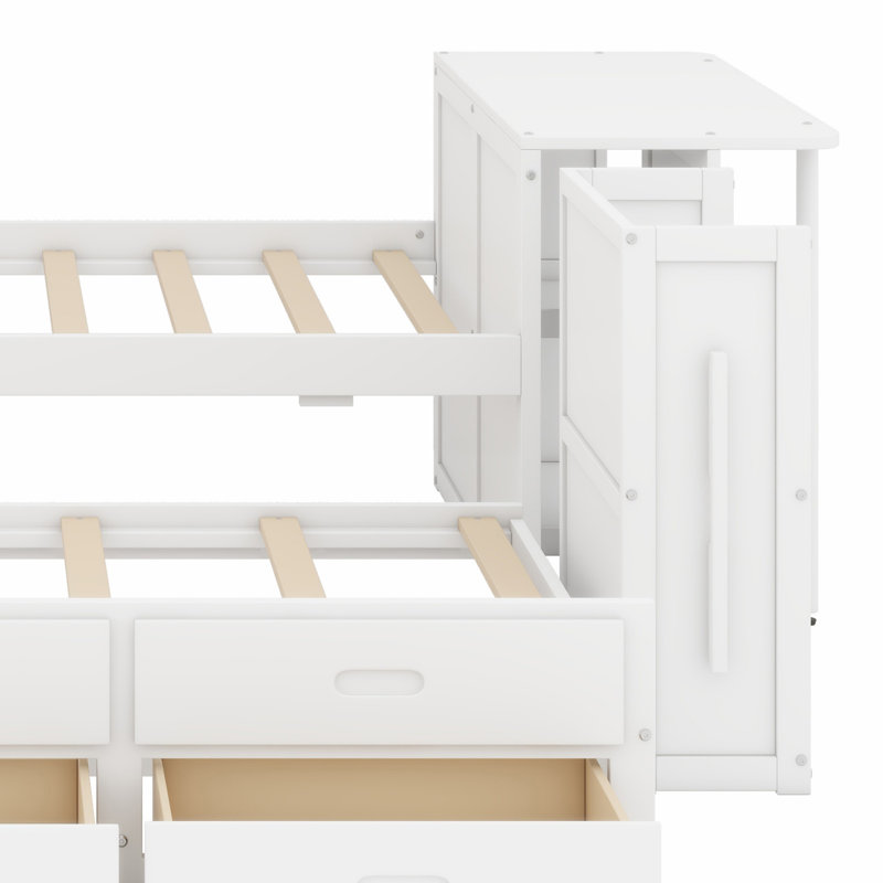 Lit plateforme moderne en bois, bureau d'étude et tablette de présentation, lit gigogne avec 3 tiroirs spacieux, White