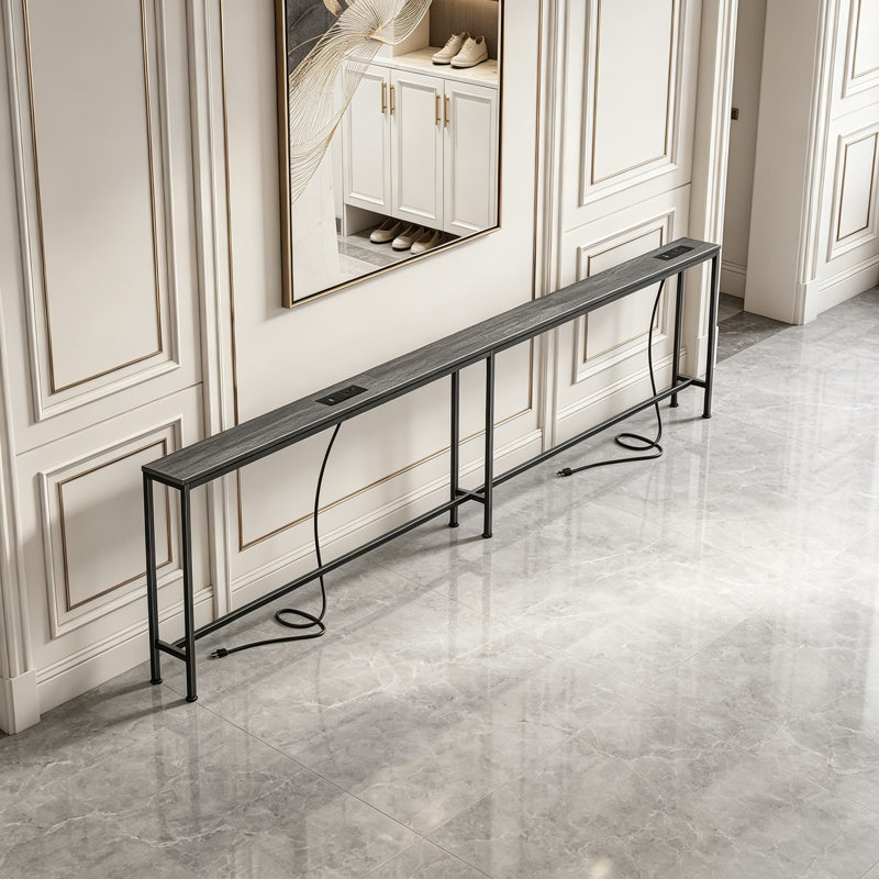 Extra-Long Narrow Console Table With Built-In Power Strips, USB-C Charging, And Storage For Behind Sofa, Entryway, And Small Spaces