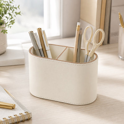 PU Leather Pen Holder with Dual Compartments