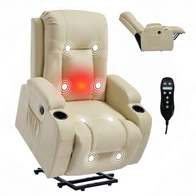 Fauteuil inclinable en polyuréthane PU à position infinie jusqu'à 350 lb pour les personnes âgées, mécanisme de mouvement robuste avec massage par vibration à 8 points et chauffage lombaire, port de charge USB, porte-gobelets