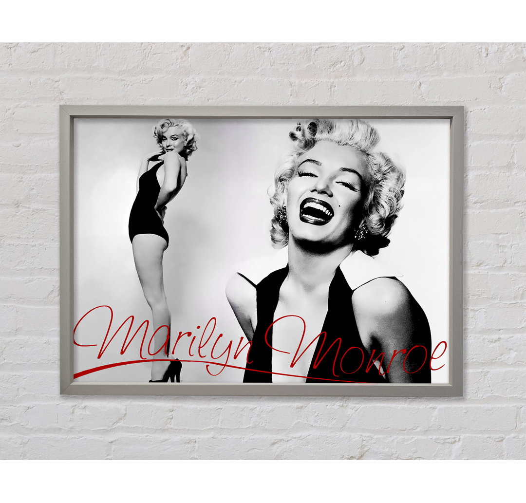 Marilyn Monroe B N W Rot - Einzelner Bilderrahmen Kunstdrucke auf Leinwand