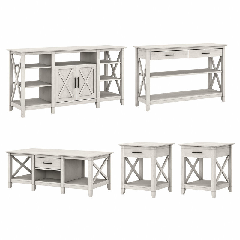 Ensemble de tables basses 5 pièces Kaionna, Chêne blanc lin