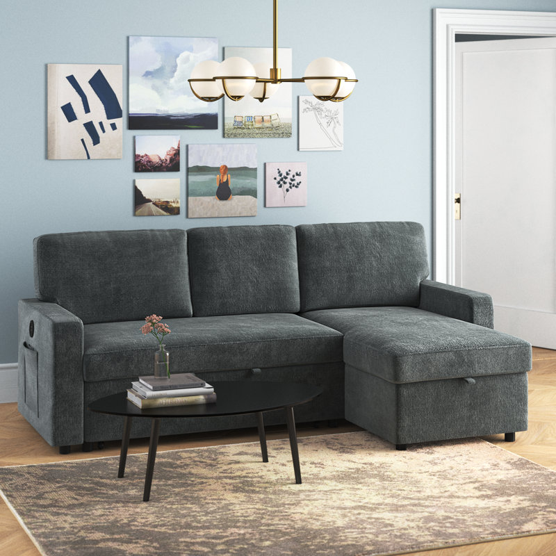 Arnel 80.5" Wide Microfiber/Microsuede Right Hand Facing Sleeper Sofa & Chaise