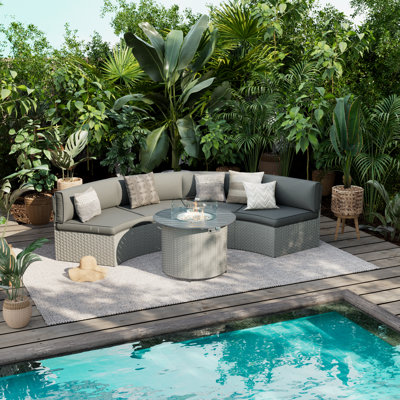 Meredithe Half-Moon 4 - Person Fully Assembled Curved Patio Conversation Set With Fire Pit Table by Latitude Run