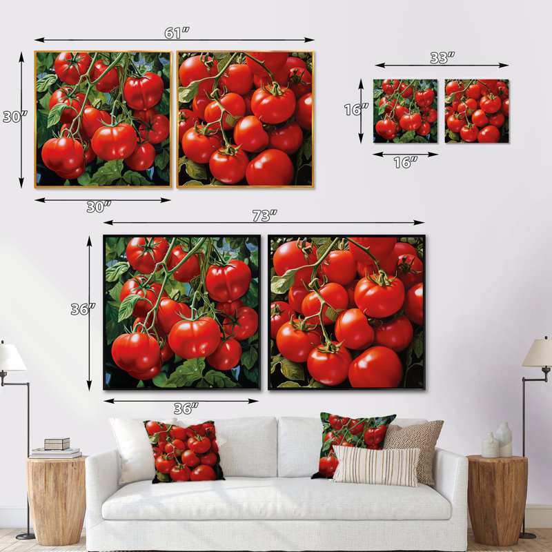 Tomato Scarlet Spheres - Légumes, ensemble de 2 collages carrés, Cadre noir, H 16 po x l 33 po
