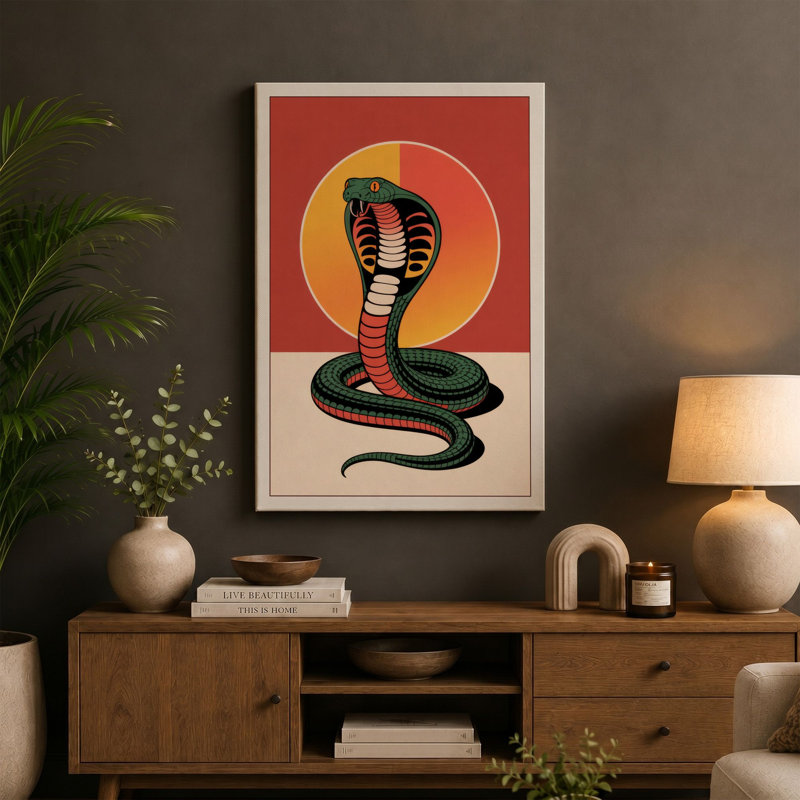 Cobra Hood Rising Graphic - Wrapped Canvas, 30x20 - 76.2 x 50.8 cm, Ochre Border