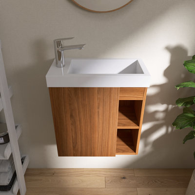 Meuble-lavabo mural 20 po avec lavabo en résine Jebria, porte à fermeture en douceur, tablette ouverte