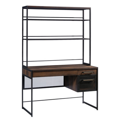 Desk With Hutch, Brown Finish