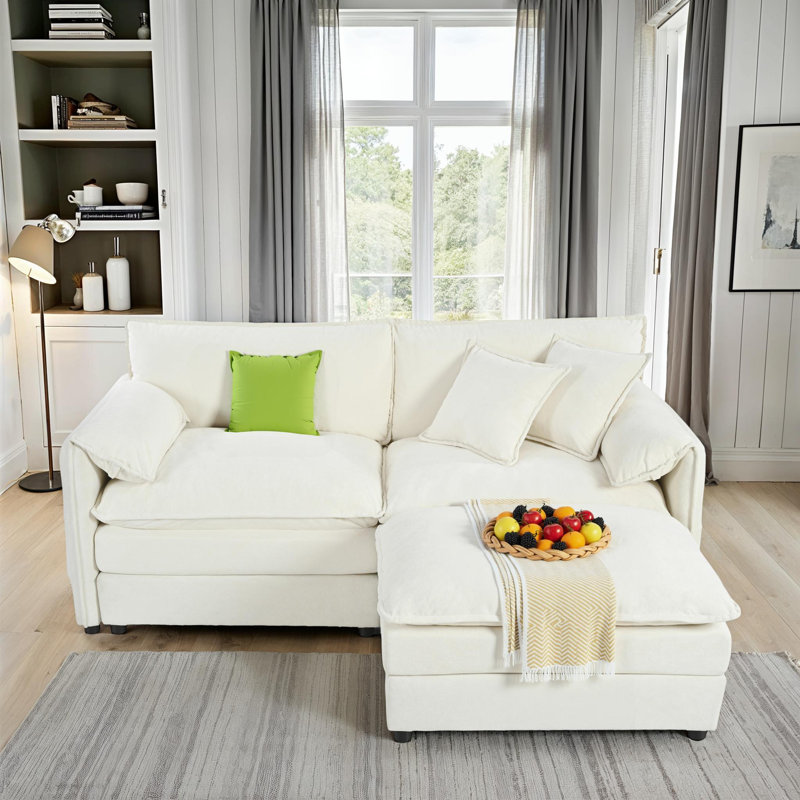 Canapé modulaire en L en chenille, Beige