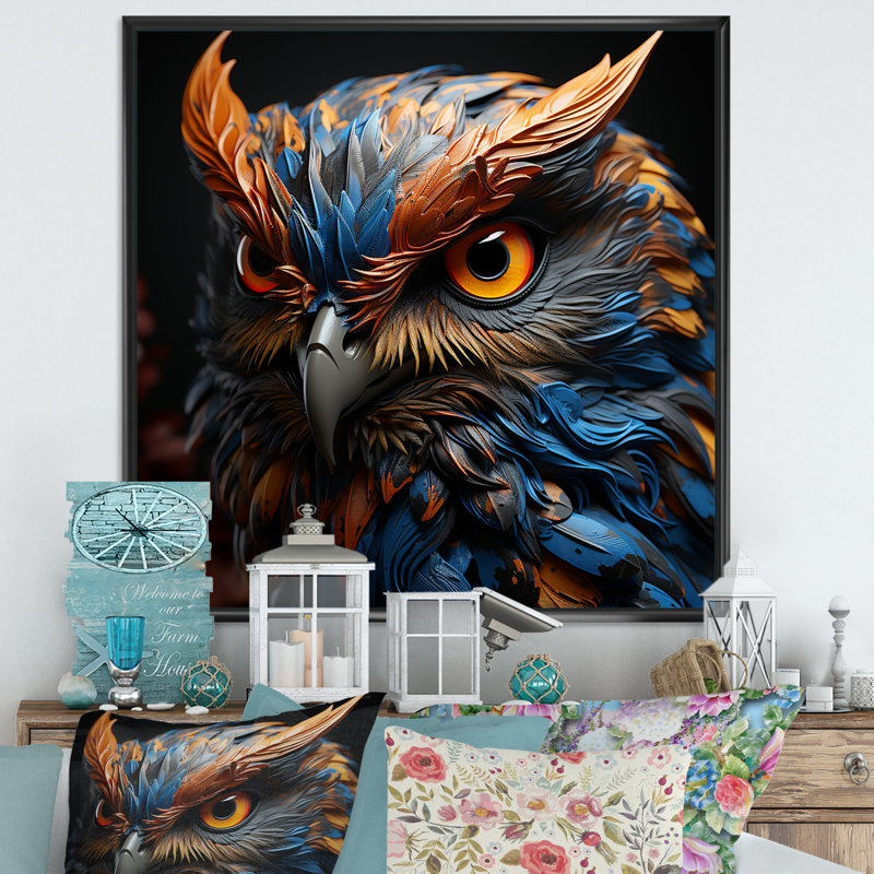 Portrait de chouettes sagesse II, Cadre flottant noir, H 24 po x l 24 po x P 1 po