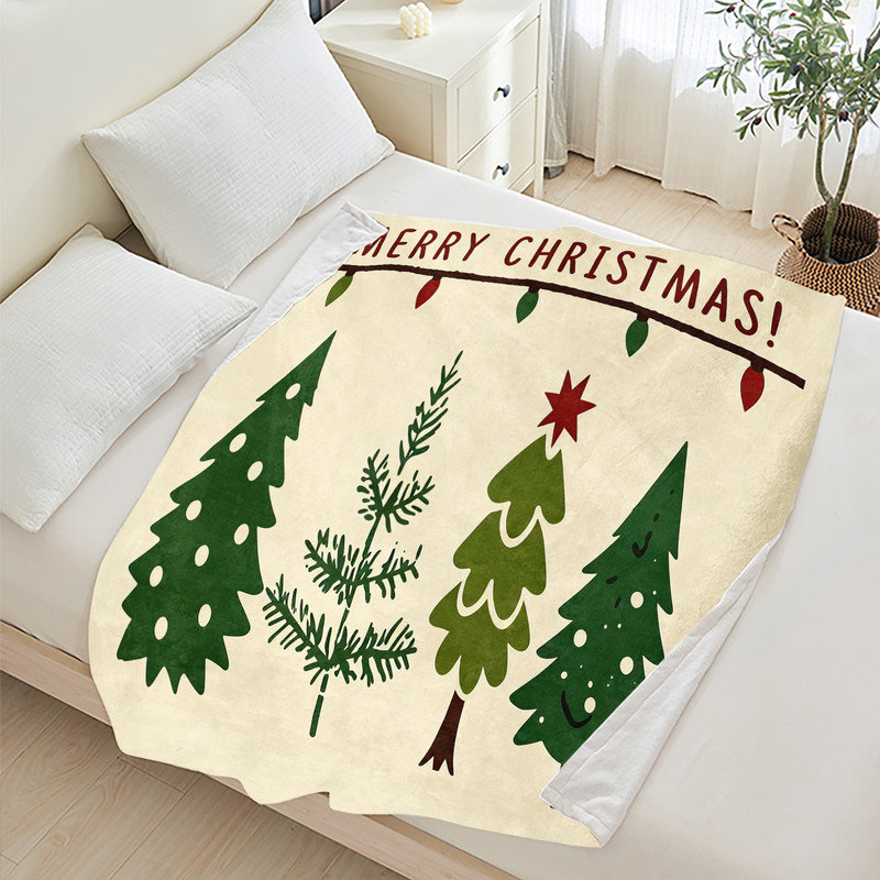 Plaid de Noël en flanelle polaire JYK, léger, respirant, doux et chaud en microfibre pelucheuse, 127 x 152 cm, motif minimaliste sapin trio