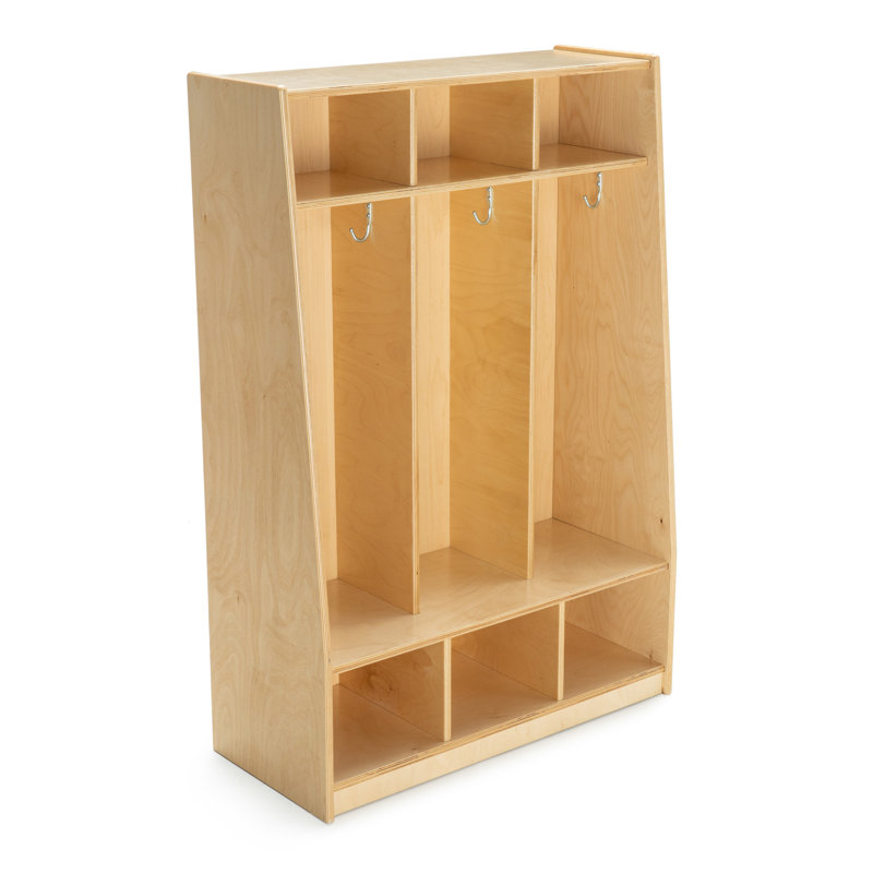 Birch Veneer 3-Tier Cubby Coat Locker with Aluminum Hooks