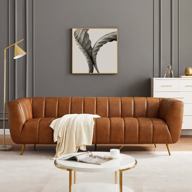 Fairbanks 85.5'' Modern Living Room Full Grain Leather Sofa Couch, Tan