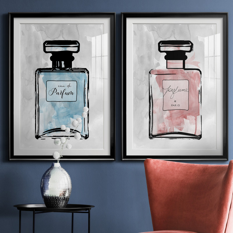 «Blue Wash Perfume», ensemble de 2 reproductions d'art, H 26,5 po x l 73 po x P 1,5 po, H 31,5 po x l 47 po x P 1,5 po, Blanc