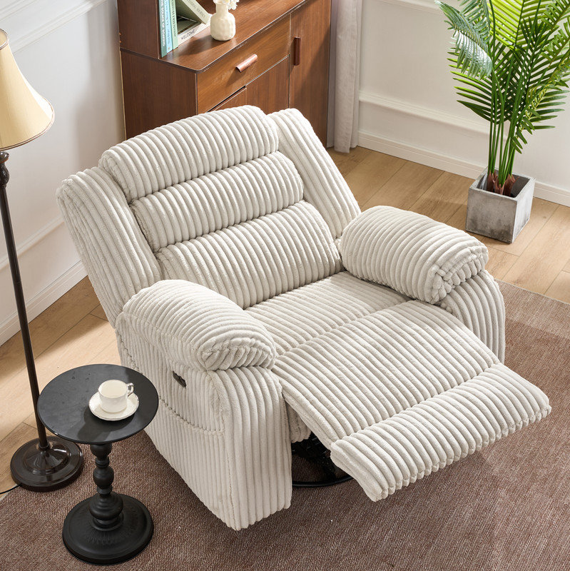 26'' Seat Wide Smooth Velvet Swivel Power Recliner Zero Gravity Reclining with USB Port, White