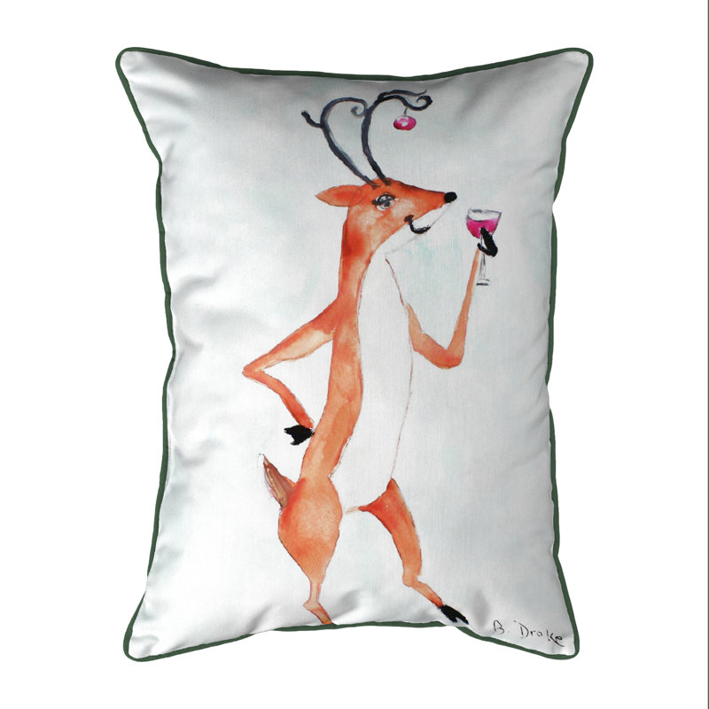 Deer Party Christmas Indoor/Outdoor Pillow with Green Trim