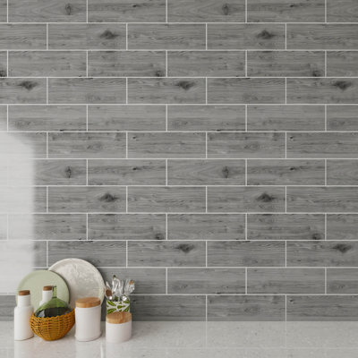 Glass Metallic Wood 4'' W x 12'' L Glass Subway Singular Tile