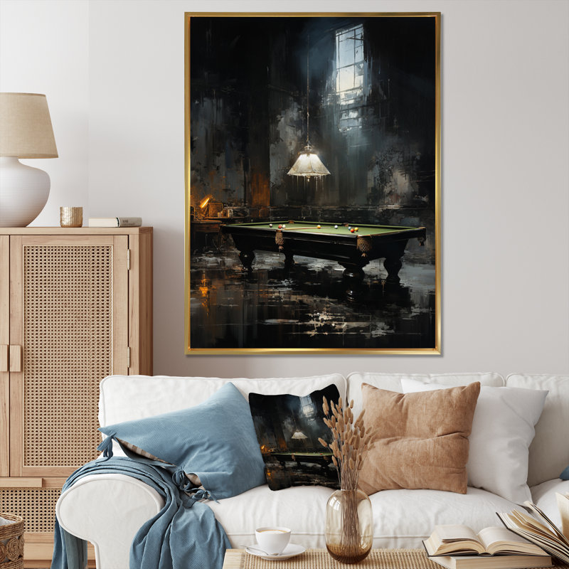 Art sur toile Billard, H 32 po x l 16 po x P 1 po, Cadre flottant doré