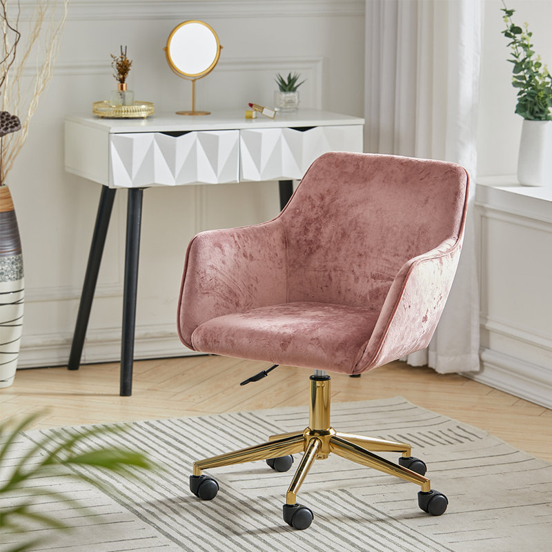 Aeliana Soft Velvet Swivel Desk Chair Office Chair, Grey Pink