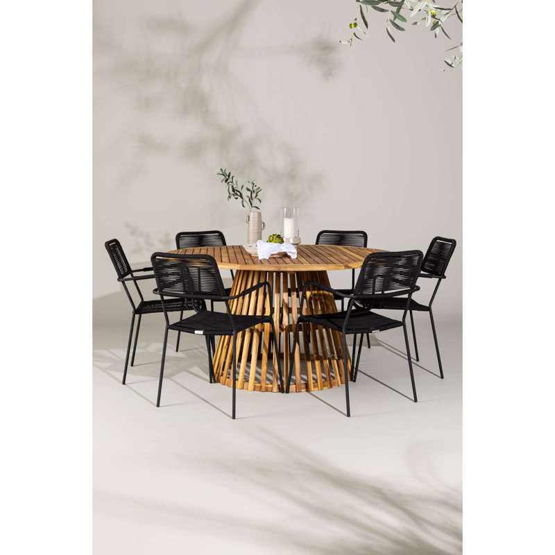 Ashtyn 6 - Person Patio Dining Set Round Table, Black