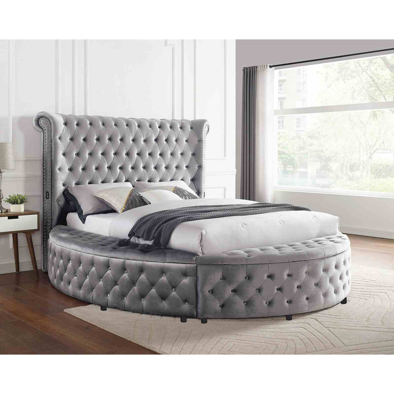Lit avec rangement, Gris, Grand lit