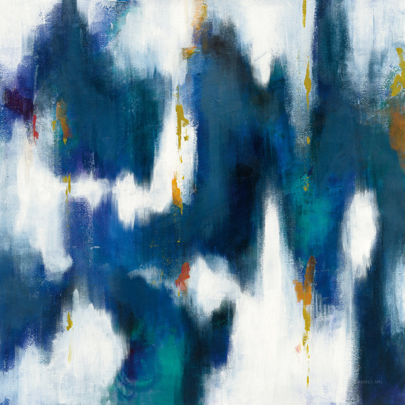 «Blue Texture II Crop» par Danhui Nai - peinture sur toile tendue, H 36 po x l 36 po, Papier avec cadre noyer, Oui