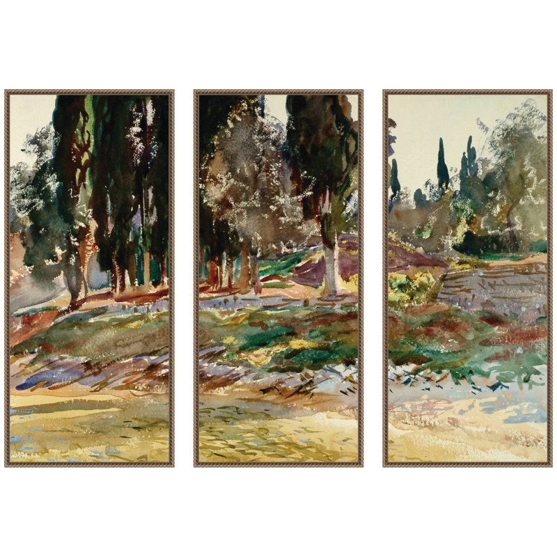 «Cypress Trees at San Vigilio Lake Garda» par John Singer Sargent, ensemble de 3 toiles encadrées par Nostalgia