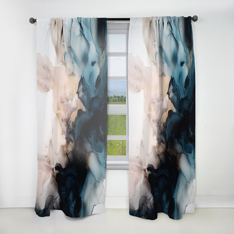 Langella - Blue And Black Fluid Stone II - Modern Curtain - Velvet Room Darkening - 1 panel, 52" W x 108" L