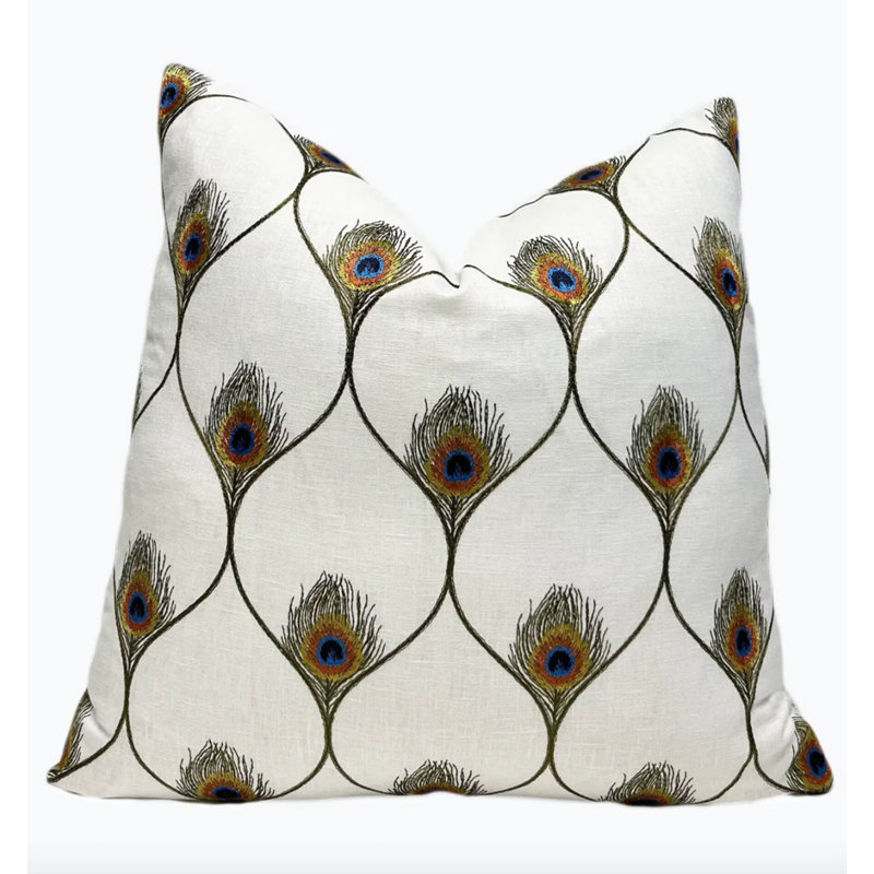 Housse de coussin brodée paon brodé, H 22 po x l 22 po