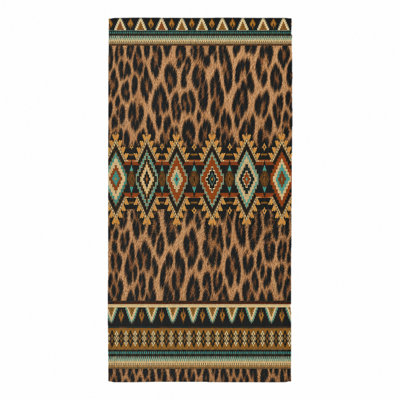 1Pcs Leopard Print Tribal Pattern Beach Towel, Featuring Southwestern Geometric Design, Suitable for, Swimming, Travel, and Outdoor Activities, Unisex