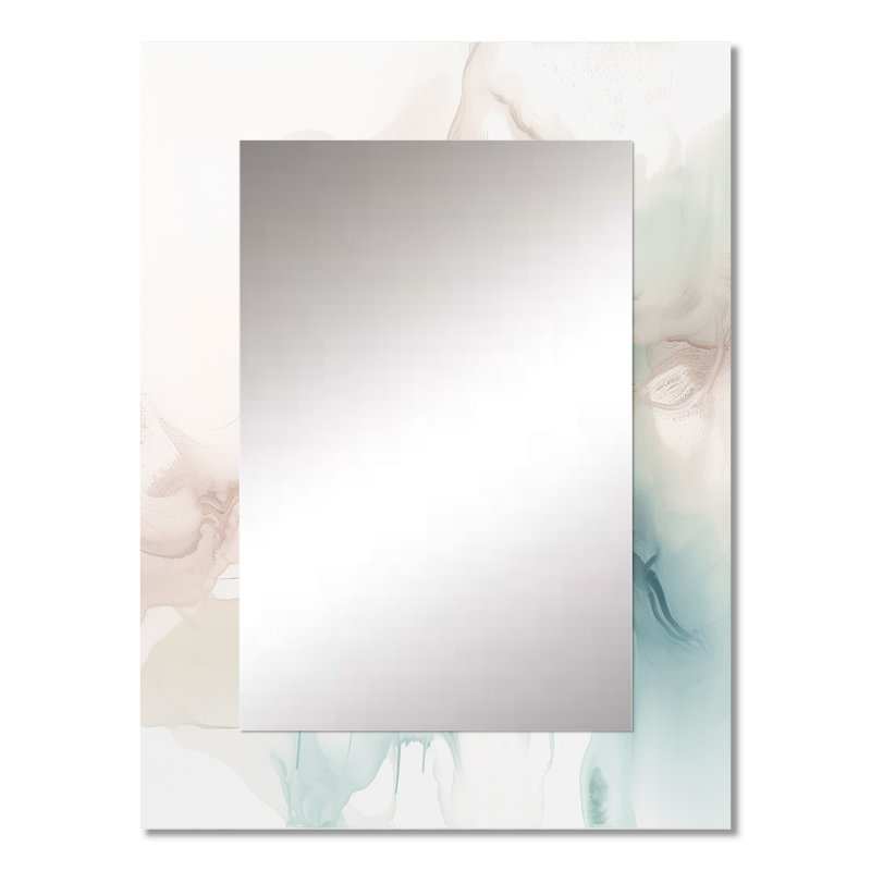 Vert et crème Essence of Modernity III - miroir décoratif en marbre, miroir mural vert, impression sur métal, 32 po x 24 po