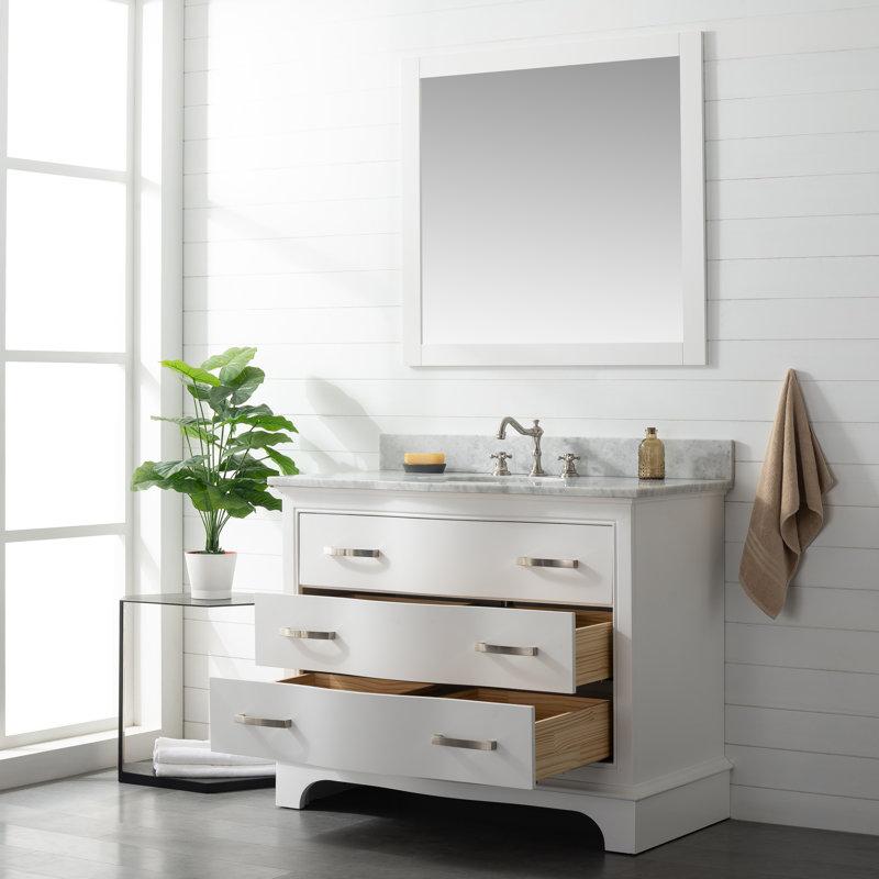 Goleta 42'' Single Bathroom Vanity with Marble Top, White/Brushed nickel