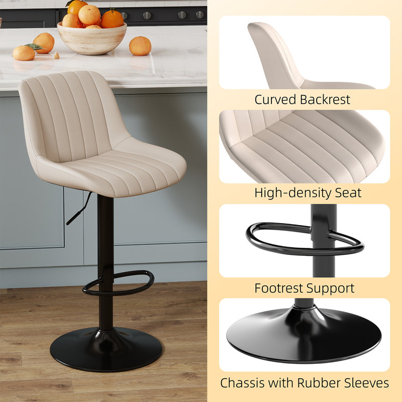 Tabouret de bar pivotant à hauteur réglable Moniq, 2, Crème