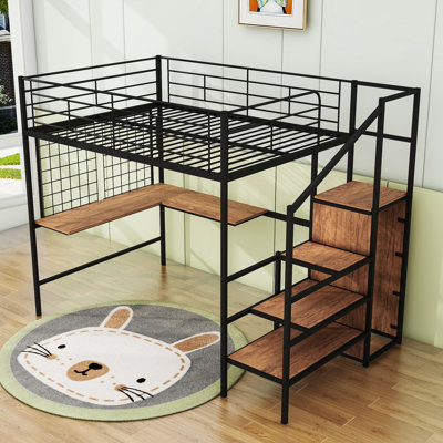 Ardella Metal Loft Bed with Desk and Wardrobe by Mason & Marbles