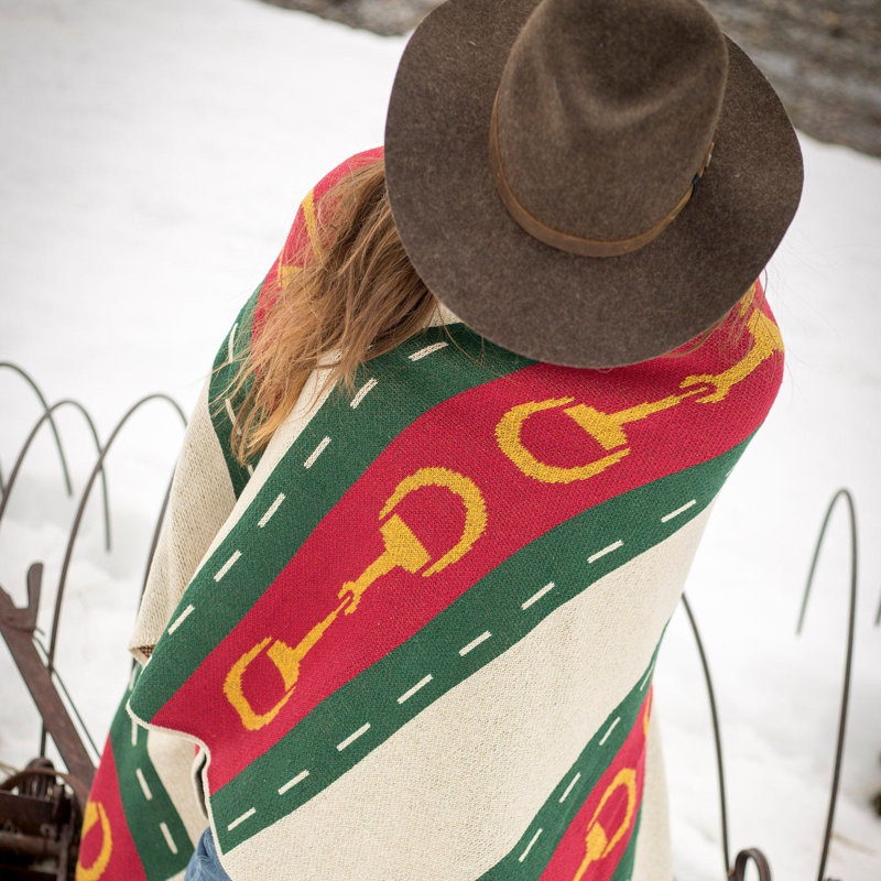 In2Green Equestrian Riding Motife Striped Beige Knit Throw