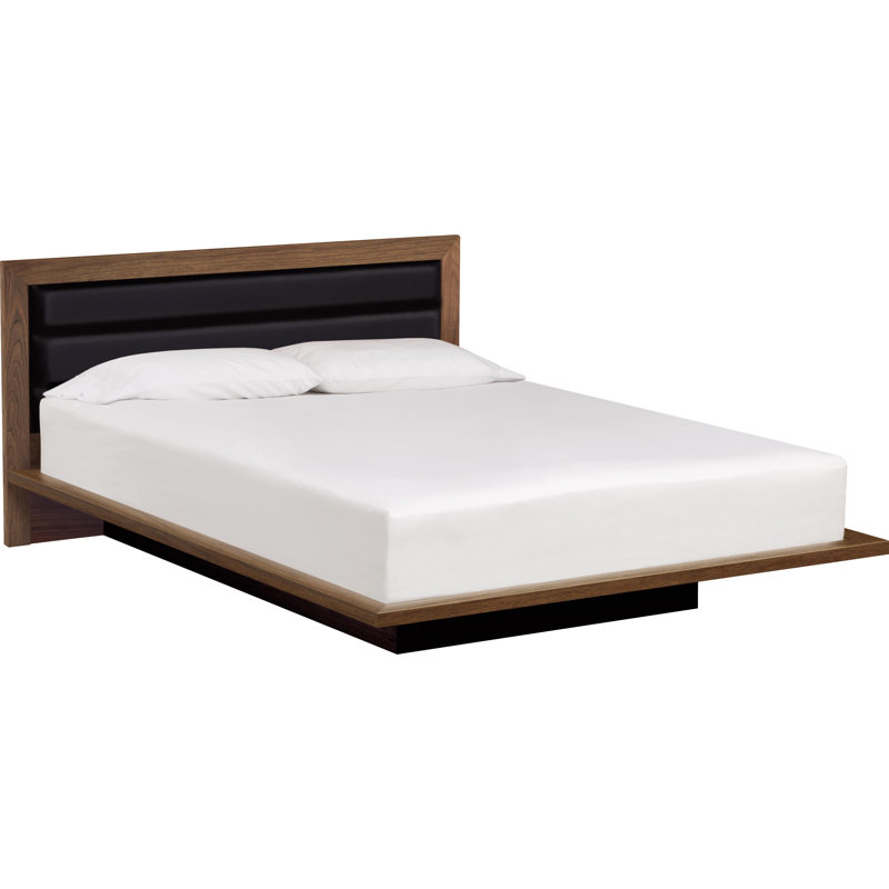 Lit Moduluxe avec tête de lit tapissier de 35 po, Grand lit, Ébène, Noyer naturel