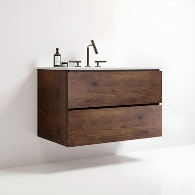 Derrance 30 Inch Single Bathroom Vanity with Ceramic Top with Overflow, Pre-Assembled