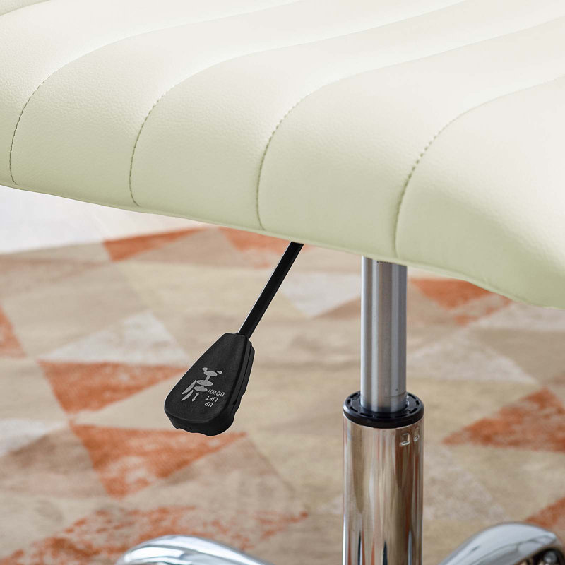Cream Channel Tufted Armless Swivel Office Chair with Metal Base