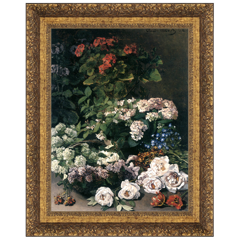 Spring Flowers 1864 Framed Canvas Painting with Gold-Toned Frame