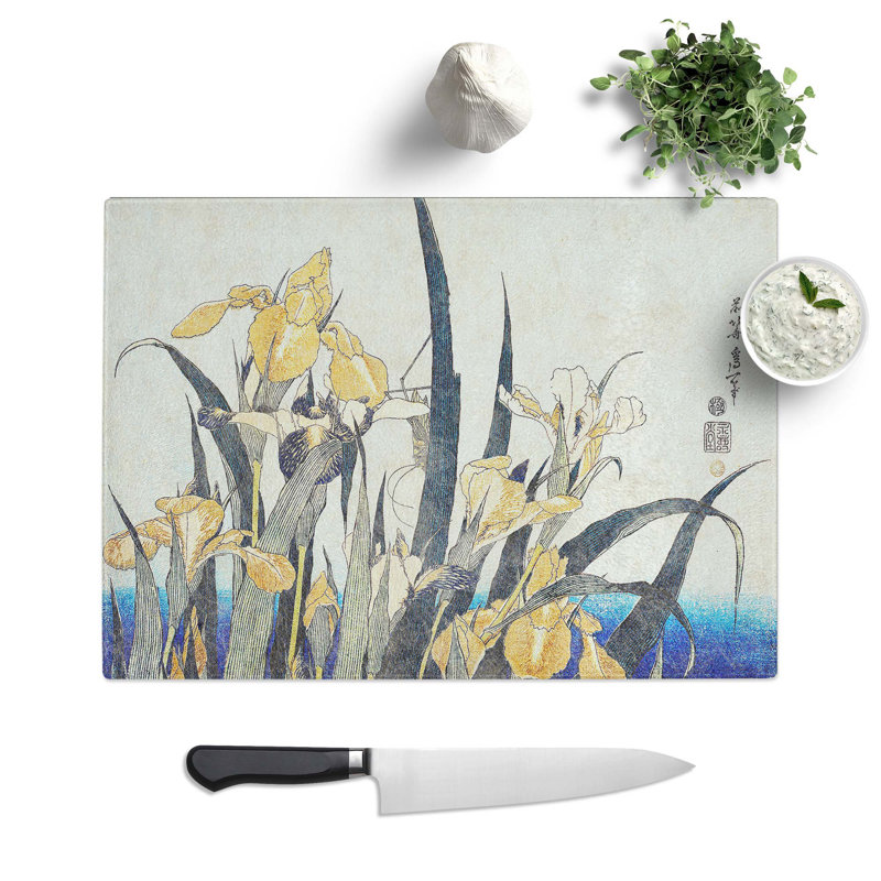 Glass Grasshopper & Iris Flowers by Katsushika Hokusai Chopping Board, 28.5 cm W x 20 cm L