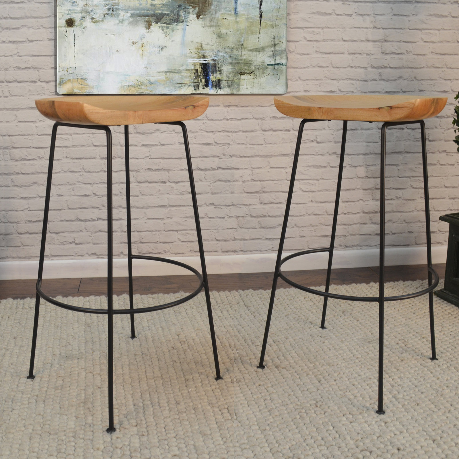 Samanthia Bar Stool, Natural/Black, Bar Stool (30.5" Seat Height)