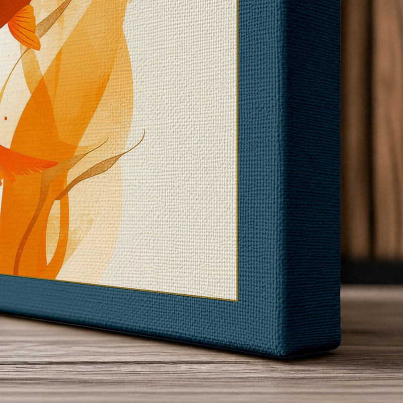 Goldfish Among Plants Boho - Wrapped Canvas, 36x24 - 91.4 x 61.0 cm, Teal Border
